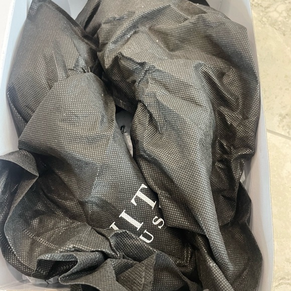 White House Black Market Black Patent Leather open toe cross front style heel - Picture 8 of 9